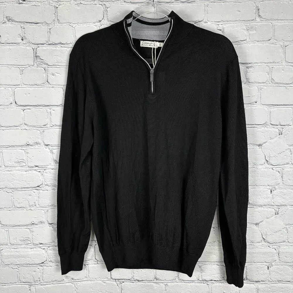 Collars & Co. Men's Cashmere‎ Australian Merino 1/4 Zip Sweater, Size S, Black